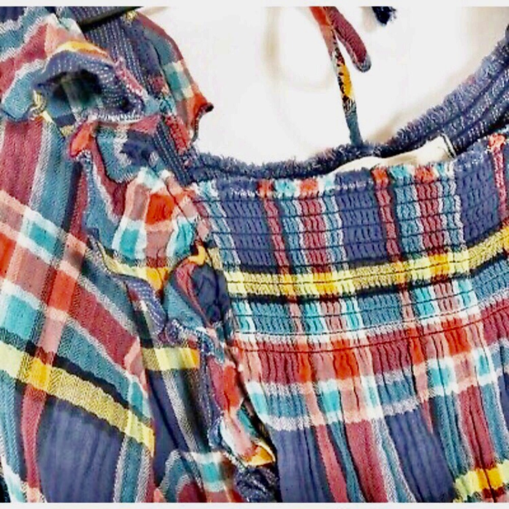 XS Left Free People New Siene Plaid Raffled Top - Picture 2 of 10